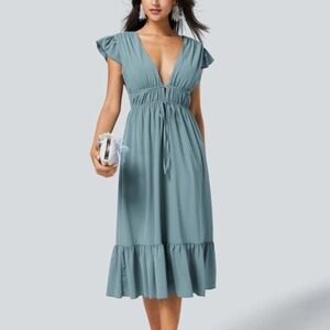 Halara v neck butterfly sleeve pocket dress